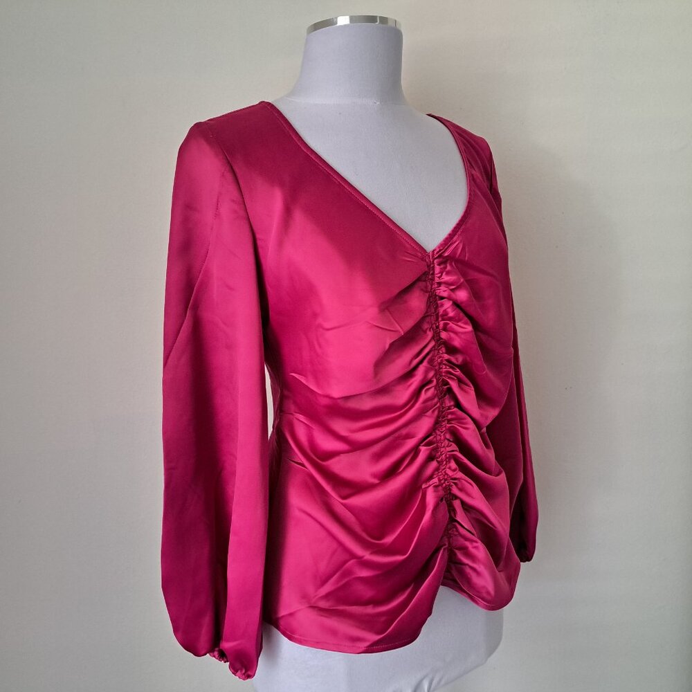 Marc New York Women Top Long Sleeve Satin Pink Fuchsia Color Size L NWT